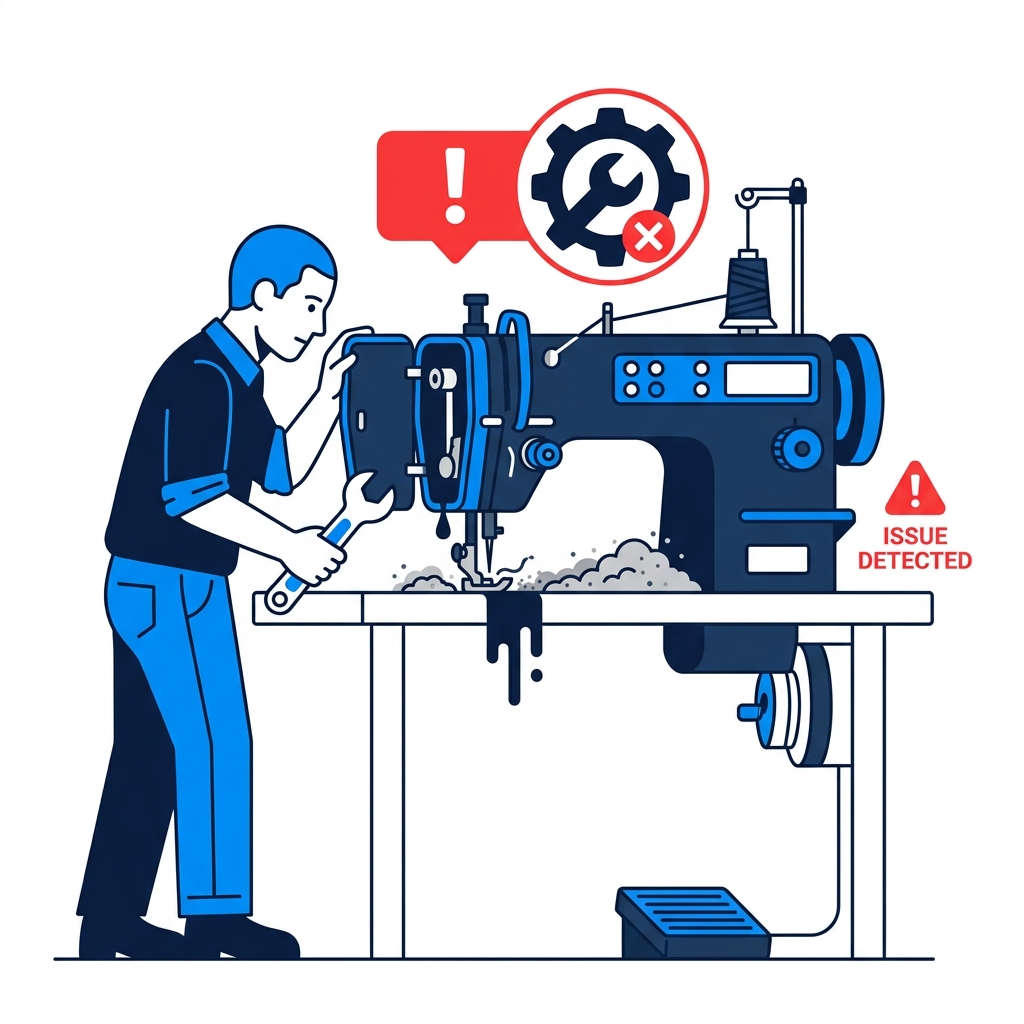 Sewing Machine Breakdown and Lint Dust Illustration