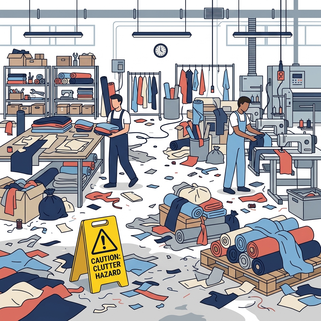 Cluttered Aisles and Fabric Scraps Illustration