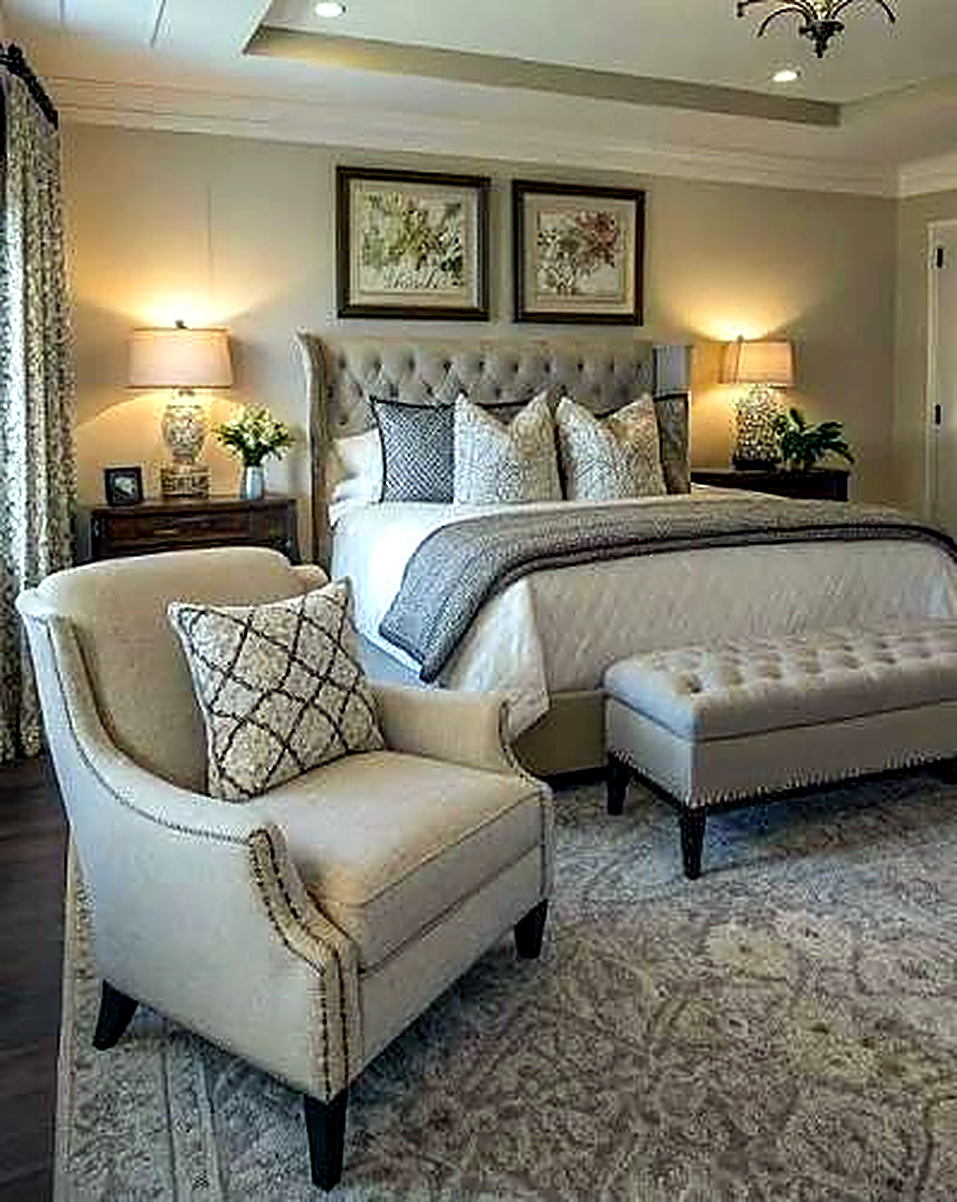 Luxury home furnishing textiles, upholstered bedding, decorative cushions, and drapes
